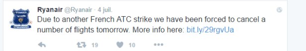 Ryanair critique les greves en France