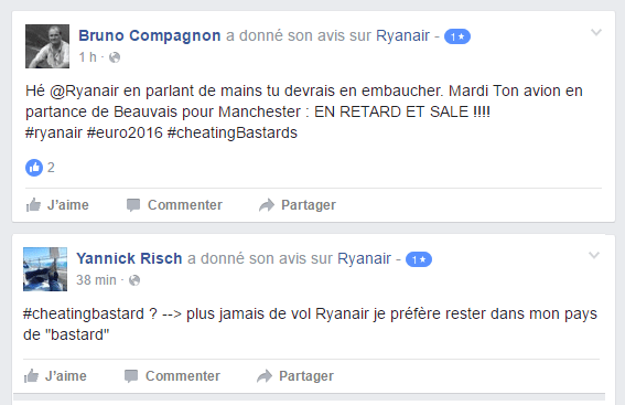 Critiques de Ryanair sur Facebook