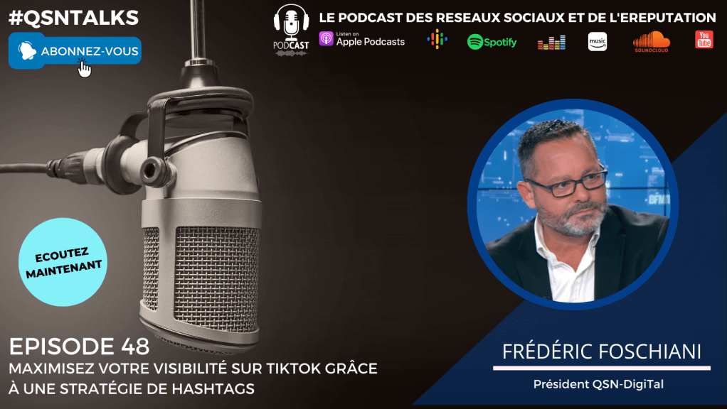 Cet article est la retranscription de l'épisode 48 du podcast QSNTALKS. Cet épisode présente comment maximiser sa visibilité sur TikTok grâce à une stratégie de hashtags efficace . L'auteur du podcast qsntalks et de cet article est Frédéric Foschiani - Président de QSN-DigiTal , expert des réseaux sociaux et de l'eReputation.
