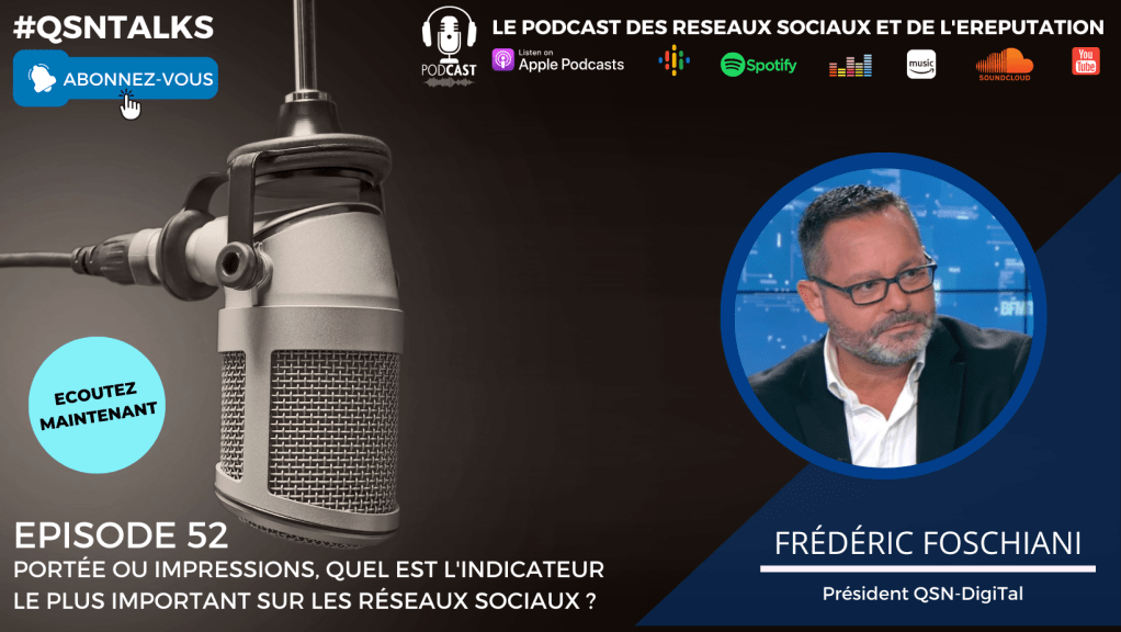 Cet article est la retranscription de l'épisode 52 du podcast QSNTALKS. Cet épisode présente les différences les indicateurs de Portée et d' Impressions sur les réseaux sociauxentre, leur définition, comment les mesurer, et comment les utiliser pour améliorer sa présence en ligne.  - L'auteur du podcast #qsntalks et de cet article est Frédéric Foschiani - Président de QSN-DigiTal , expert des réseaux sociaux et de l'eReputation.